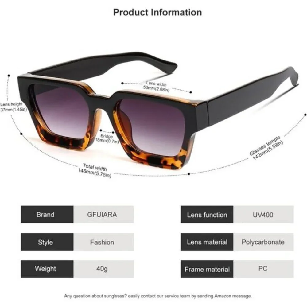 ⚡Men A-Leopard Fashion Thick Trendy Square Shades Rectangle Designer SunGlasses